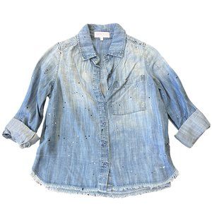 Bella Dahl Girl Denim Paint Speckled Button Down Blue Size 12